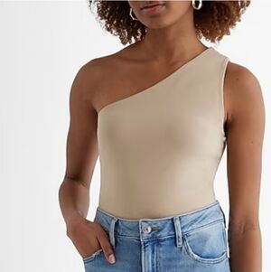 Express Body Contour One-Shoulder Beige Brown Tank Top